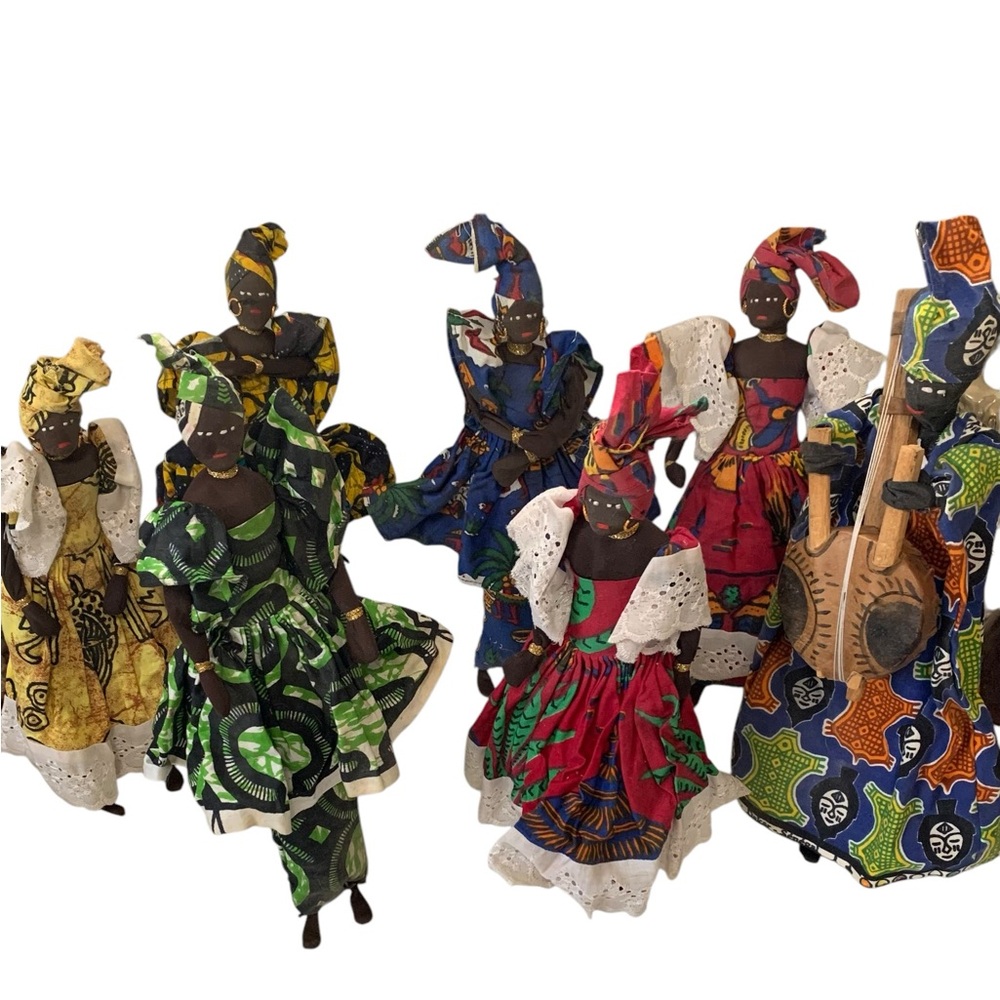 Set of 7 Handmade Tribal Cloth Dolls Made in Senegal, Ghana